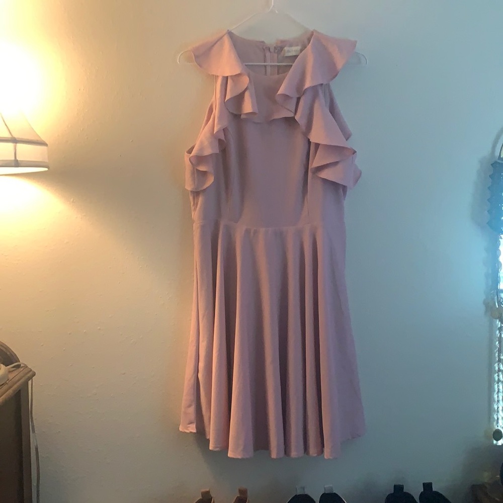 Blush pink dress w/ ruffles at the top. Size large